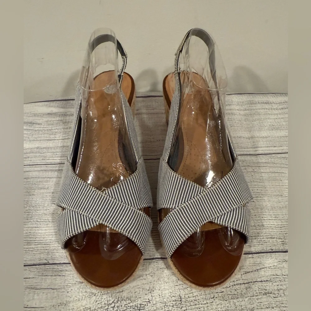 Circus by Sam Edelman Striped Espadrille Wedge Slingback Sandals Size 8.5